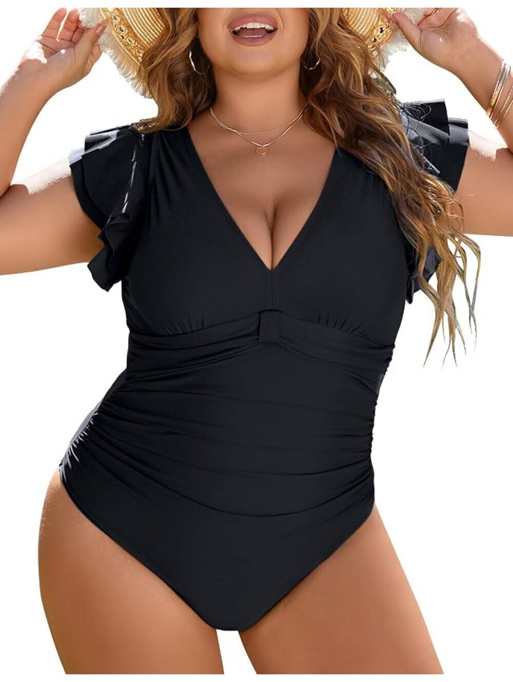 Blooming Jelly 2X Tummy Control Ruffle One Piece Swimsuit Black NWT